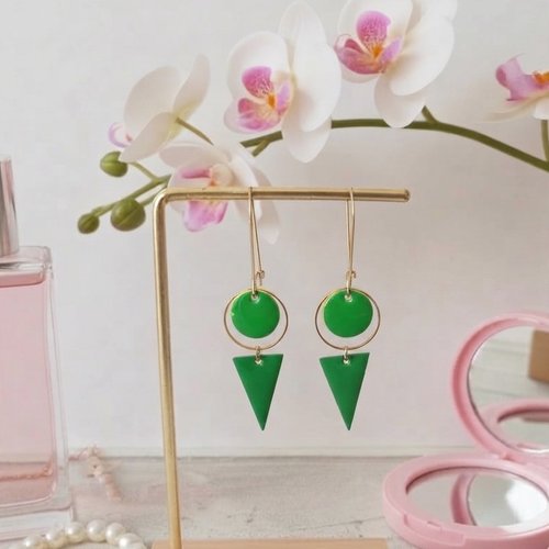 Boucles d'oreilles acier inoxydable doré et sequin émail