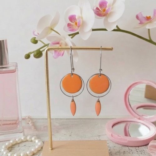 Boucles d'oreilles acier inoxydable et sequin émail