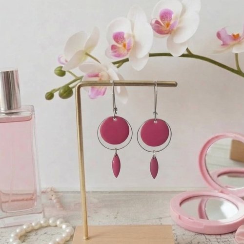Boucles d'oreilles acier inoxydable et sequin émail