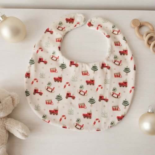 Bavoir bébé coton blanc motifs noël et éponge blanche