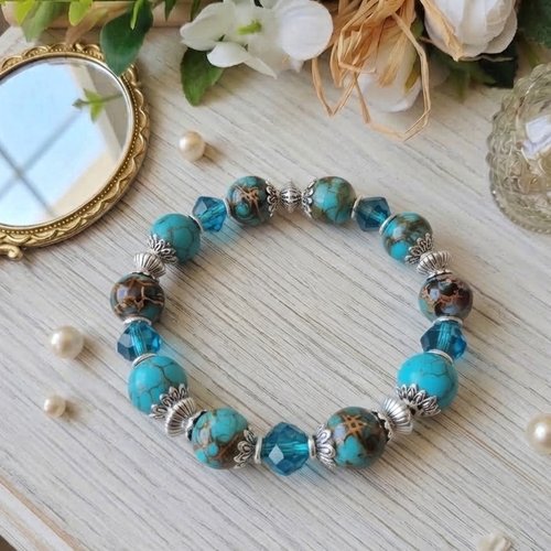 Bracelet fil élastique perles tréfilé et à facettes