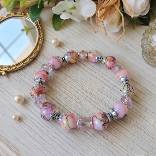 Bracelet fil élastique perles tréfilé et à facettes