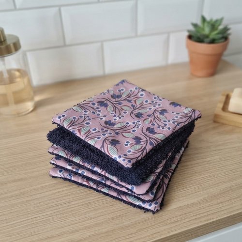 Lot de 6 lingettes démaquillantes coton imprimé et éponge