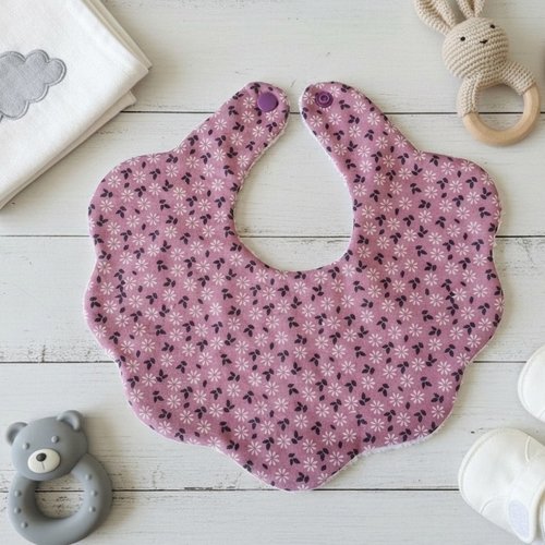 Bavoir naissance fleur coton imprimé et éponge