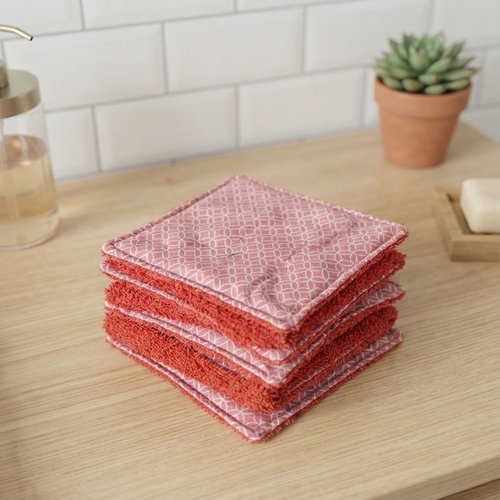 Lot de 6 lingettes démaquillantes coton imprimé et éponge