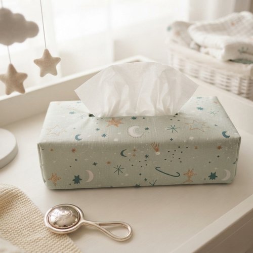 Housse pour boite à mouchoirs coton vert pale