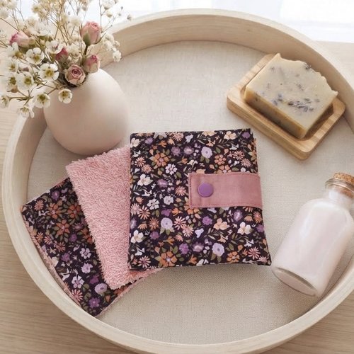 Pochette de 6 lingettes démaquillantes rose et violet