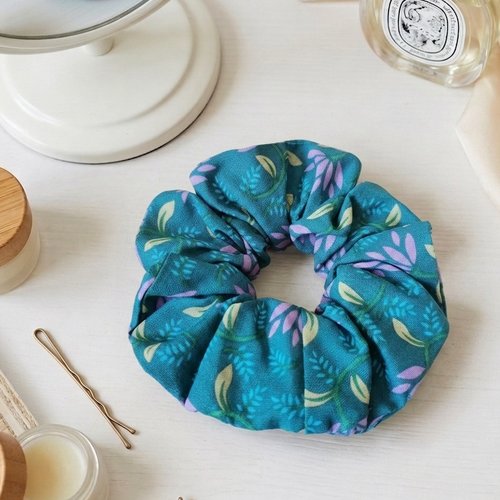 Chouchou coton turquoise et lilas