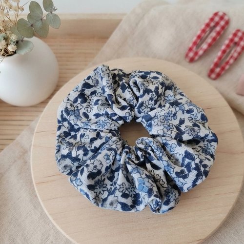 Chouchou fille coton blanc motifs fleurs