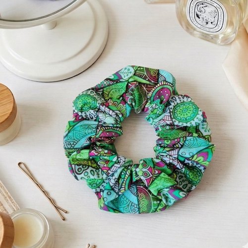 Chouchou coton vert et multicolore
