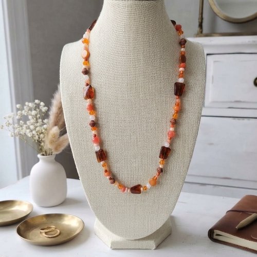 Collier perles en verre tons marron et orange