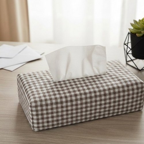 Housse pour boite à mouchoirs coton imprimé vichy marron clair