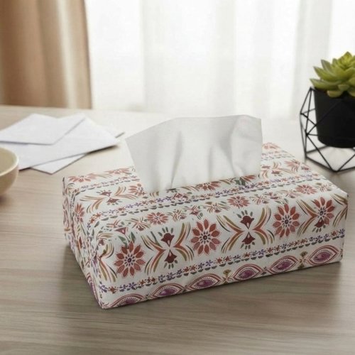 Housse boite à mouchoirs coton beige motifs fleurs