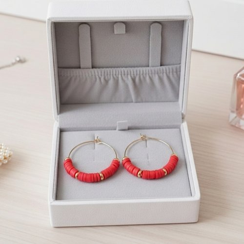 Boucles d'oreilles créoles doré acier inoxydable et perles heishi