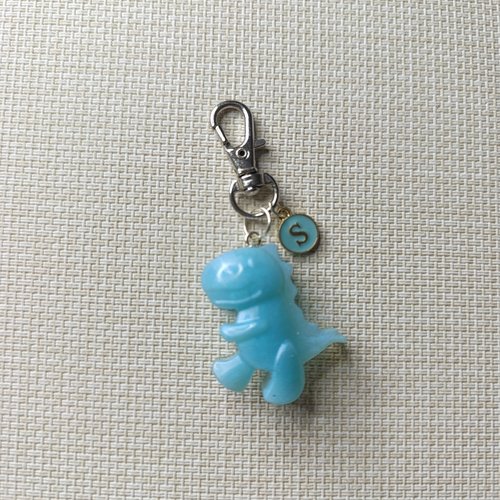 Porte-clés artisanal "dino bleu opaque" — personnalisé