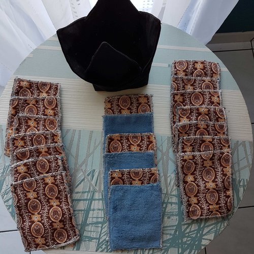 Lot de 20 lingettes rectangulaires démaquillantes lavables motifs marron - femmes et bébés (éponge bambou)