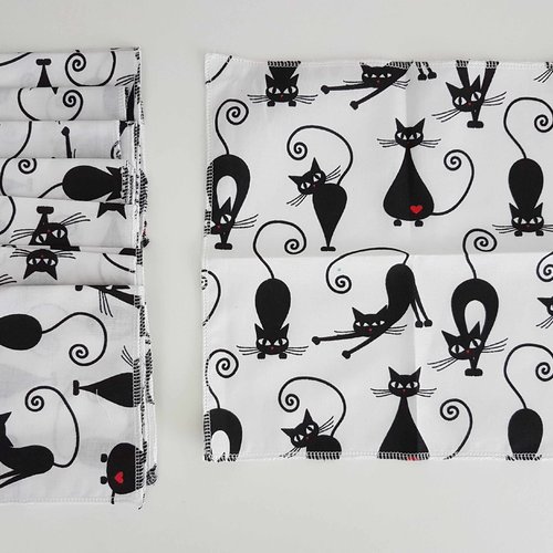 Lot de 8 mouchoirs enfant - tissu lavable (thème : chats)