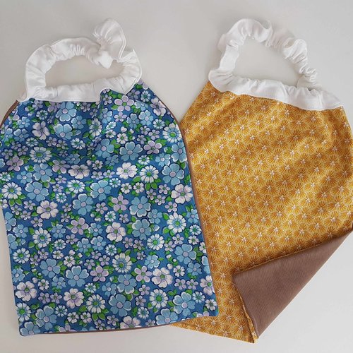 2 serviettes de table - grands bavoirs, serviettes pour cantine, maternelle, école, loisirs (thème : géométrique et fleurs)