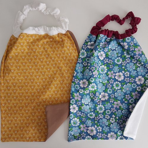 2 serviettes de table - grands bavoirs, serviettes pour cantine, maternelle, école, loisirs (thème : géométrique et fleurs)