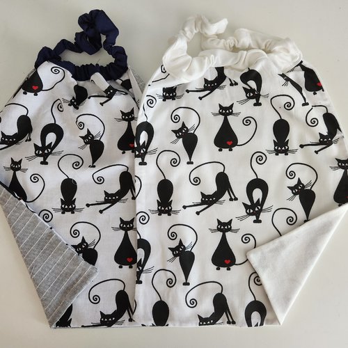 2 serviettes de table - grands bavoirs, serviettes cantine, maternelle, école, loisirs (thème : chats noir)