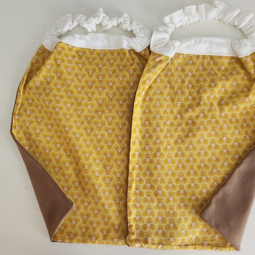 2 serviettes de table - grands bavoirs, serviettes cantine, maternelle, école, loisirs (thème : fleurs jaune)