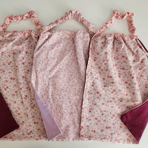 3 serviettes de table - grands bavoirs, serviettes pour cantine, maternelle, école, loisirs (thème : fleurs rose et rouge)