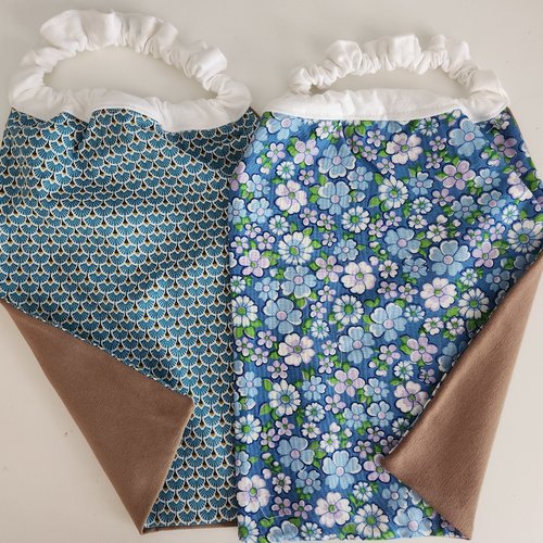 2 serviettes de table - grands bavoirs, serviettes cantine, maternelle, école, loisirs (thème : fleurs)