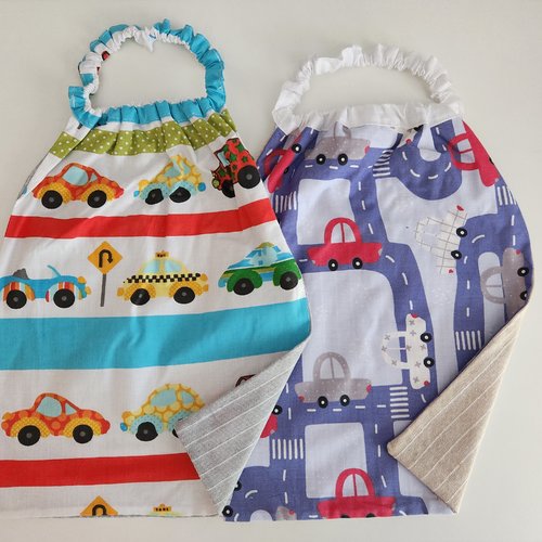 2 serviettes de table - grands bavoirs, serviettes cantine, maternelle, école, loisirs (thème : voitures)