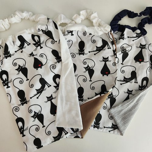 3 serviettes de table - grands bavoirs, serviettes cantine, maternelle, école, loisirs (thème : chats noir)