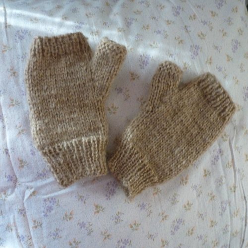 Mitaine beige en laine et mohair taille unique pour femme