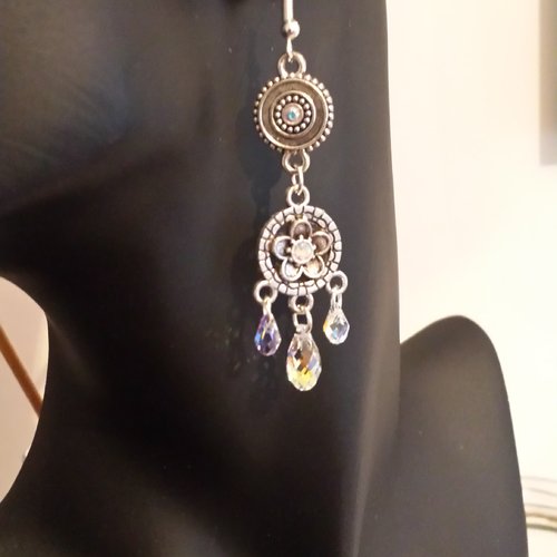 Boucles d'oreille pendantes en cristaux ab irisés crochets argent 925 poinçon