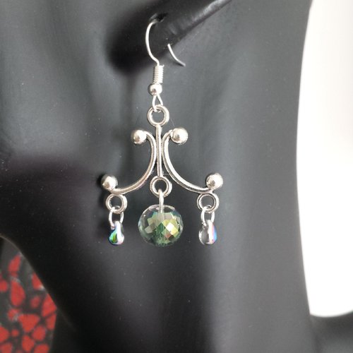 Boucles d'oreille pendantes en perles de cristal ab irisés crochets argent 925 poinçon