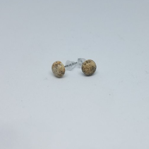 Boucles d'oreille clous acier inoxydables et pierre fine jaspe paysage