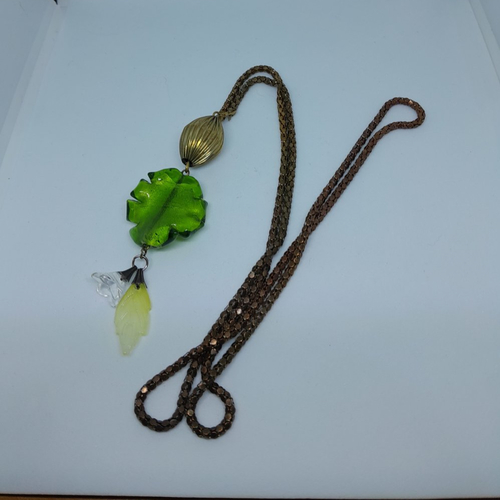 Long collier fantaisie avec verre de murano et de bohème création unique