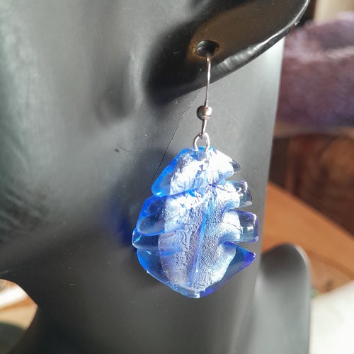 Boucles d'oreille pendantes en verre de murano et acier inoxydable uniques