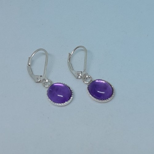 Boucles d'oreille dormeuses argent 925 et améthyste création unique