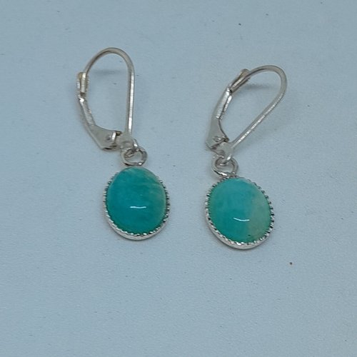 Boucles d'oreille dormeuses argent 925 et amazonite création unique