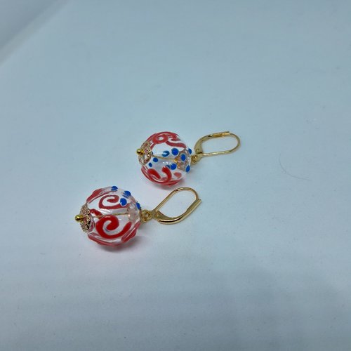 Boucles d'oreille en verre de murano plaquées or création unique