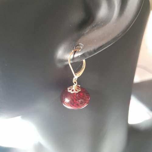 Boucles d'oreille en verre de murano plaquées or rouges création unique