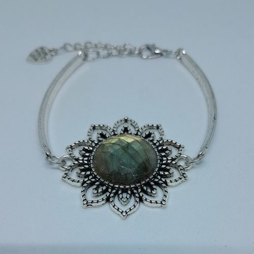 Bracelet semi-rigide en acier inoxydable et labradorite création unique