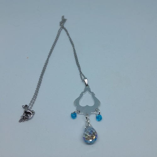 Pendentif en acier et verre de bohème et chaine acier création unique