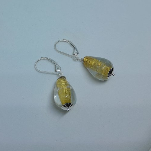 Boucles d'oreille dormeuses en verre de murano et argent 925 création unique