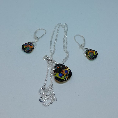 Parure collier et boucles d'oreille en argent et cristal paon création unique