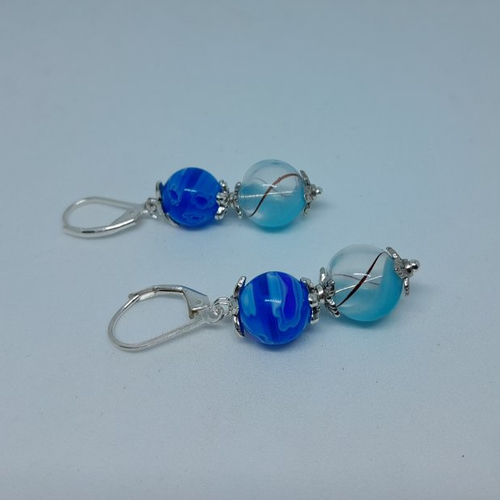 Boucles d'oreille dormeuses en argent et verre de murano création unique