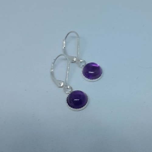 Boucles d'oreille dormeuses argent 925 et améthyste création unique