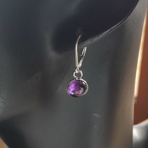 Boucles d'oreille dormeuses argent 925 et améthyste création unique