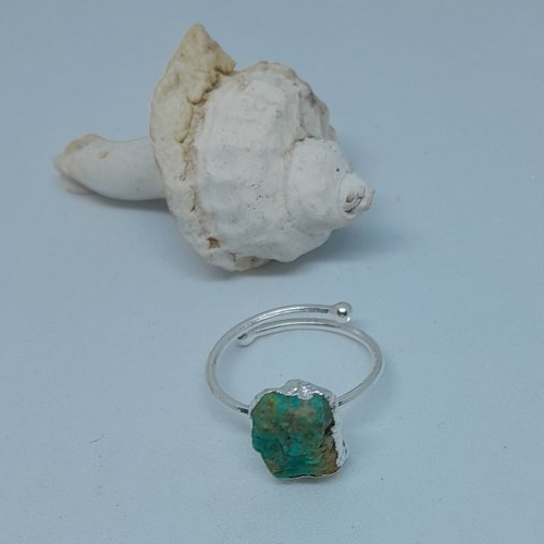 Bague réglable turquoise naturelle véritable brute en argent 925 création unique