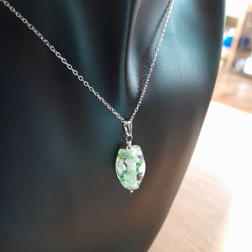 Pendentif olive murano et chaine argent 925 création unique