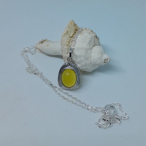 Pendentif carré citrine et argent avec chaine en argent 925 création unique