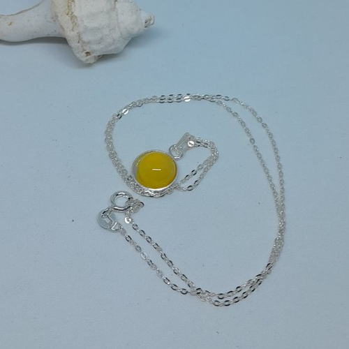 Pendentif rond citrine et argent avec chaine en argent 925 création unique